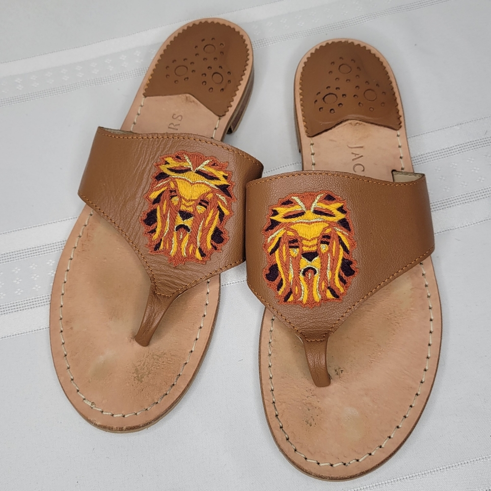 Jack Rogers Luggage Leo Embroidery Leather Sanda size 8 Sandals Made in … - Picture 3 of 16